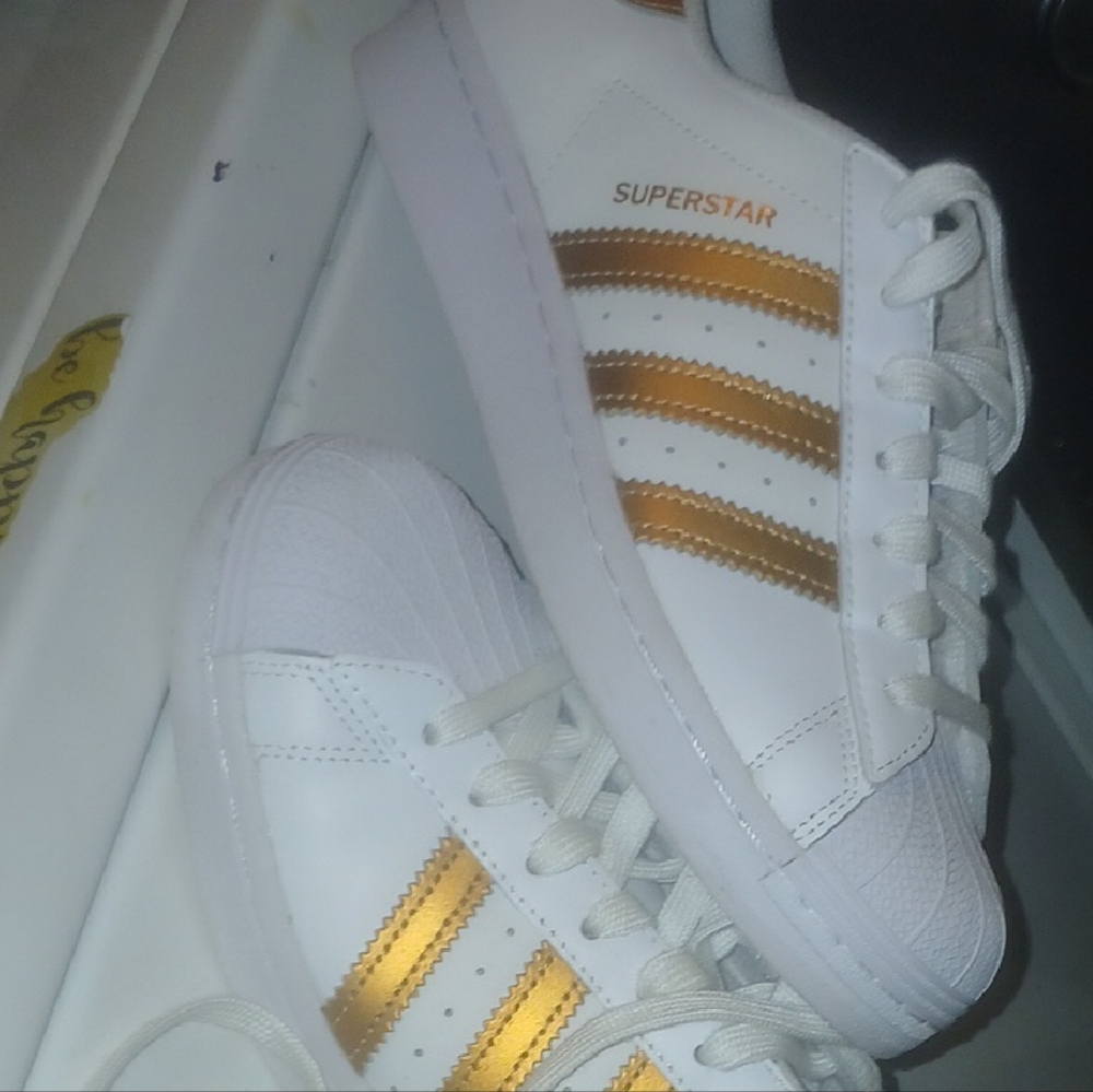 adidas Superstar White and Gold Sneakers
